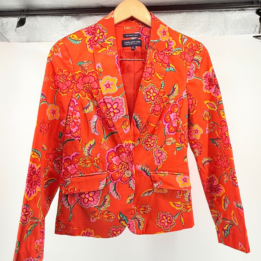 Gorgeous Jones New York Signature Petite Floral Blazer Orange Pink 10P